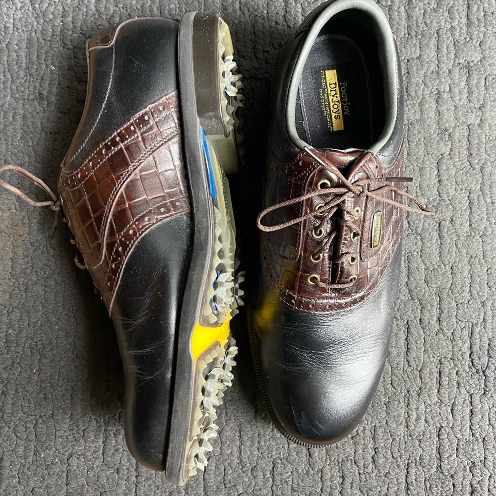 Men’s brown & black fancy, leather golf shoes | Size: 9.5